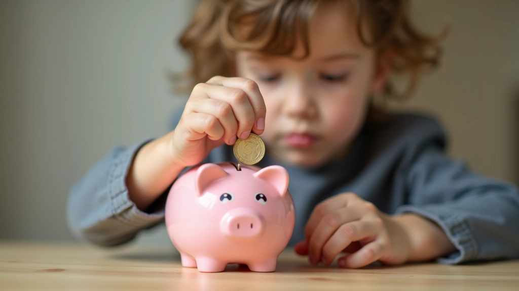 Dziecko odkładające pieniądze do tradycyjnej skarbonki, bliska widok na monety wpadające do pojemnika