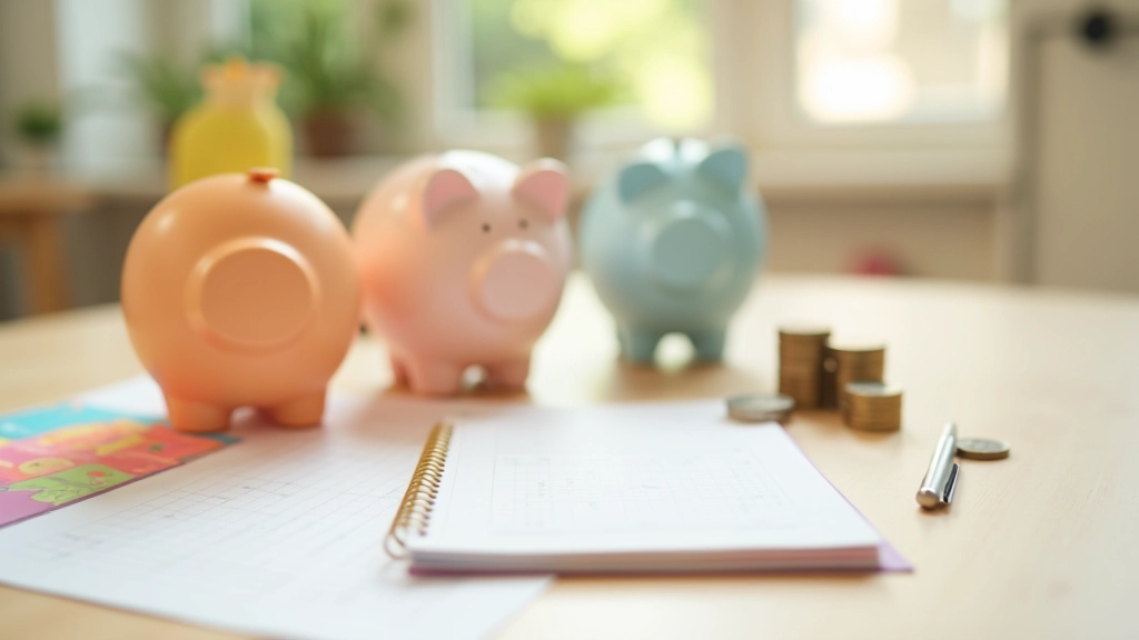 Różne skarbonki i koperty na biurku, wizualne sposoby śledzenia oszczędności