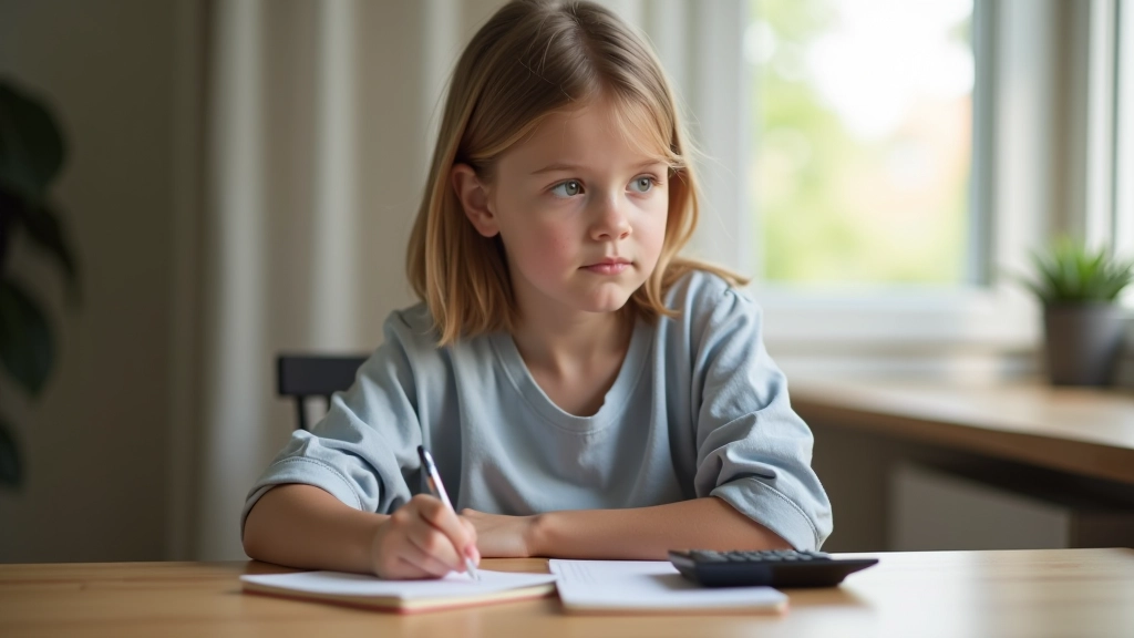 Nastolatka siedząca przy biurku z notatnikiem i kalkulatorem, planowanie budżetu i edukacja finansowa